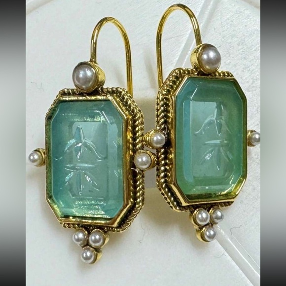 Luxe blue natural gemstone dangle earrings - Picture 2 of 3